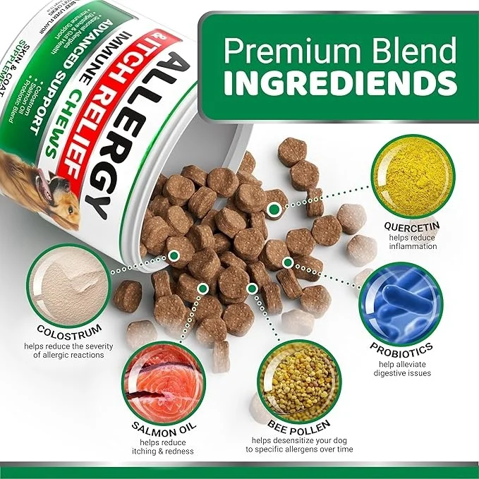 OEM Dog Allergy Relief Chews - Dog Itching Skin Relief Treatment Pills - Itchy and Paw Licking  - Dry Skin & Coat Supplement