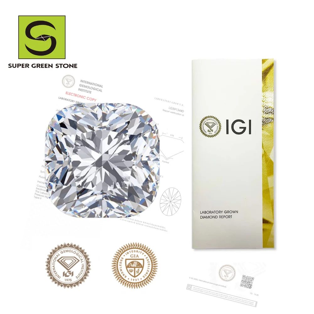 SuperGS SGSD051 Igi Cushion Cut Vvs Stone Loose Price 0.5 Carat Rough Hpht Cvd Gia Certified Synthetic Lab Diamond