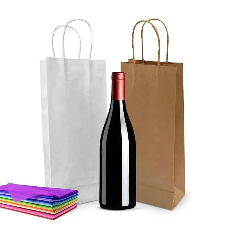 Customized Kraft Paper Red Wind Hand Bag Wine Bottle Packaging Bags for Wine or Drinks Packing