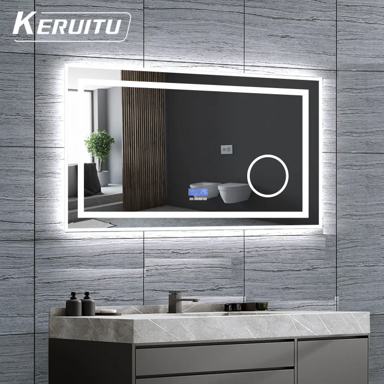 Hotel Customized Led Backlight Bathroom Mirror Lighting Smart Mirror Touch Screen With Light