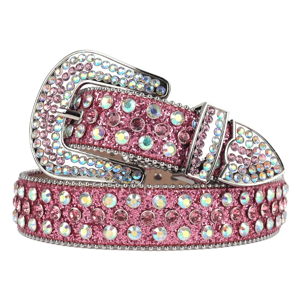 Customized High Quality Wholesale Kids Romantic Pink Bling Bling Rhinestone Belt With Colorful Diamond