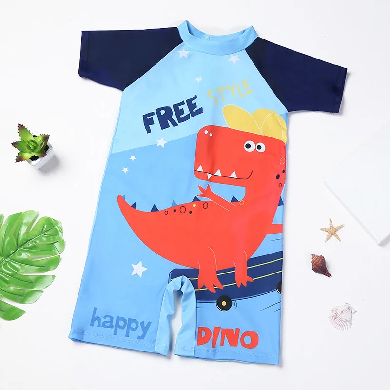 Hot Sell Children Boy Cute Cartoon Swimsuit One-Piece Bathing Suit For Boys Kid Boys Beach Breathable Short Sleeve Swimsuit