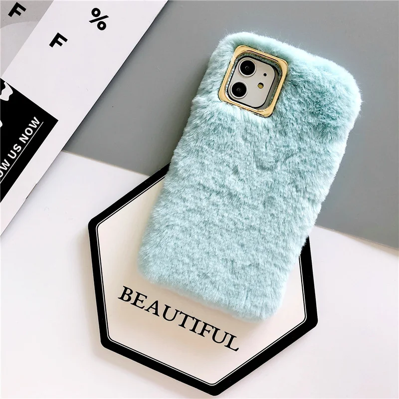 2021 Winter luxury Plush Soft woman Fashion Keep warm phone case for iphone 13 Pro max 7/8 se XR xs 12 11 Mobile Cover