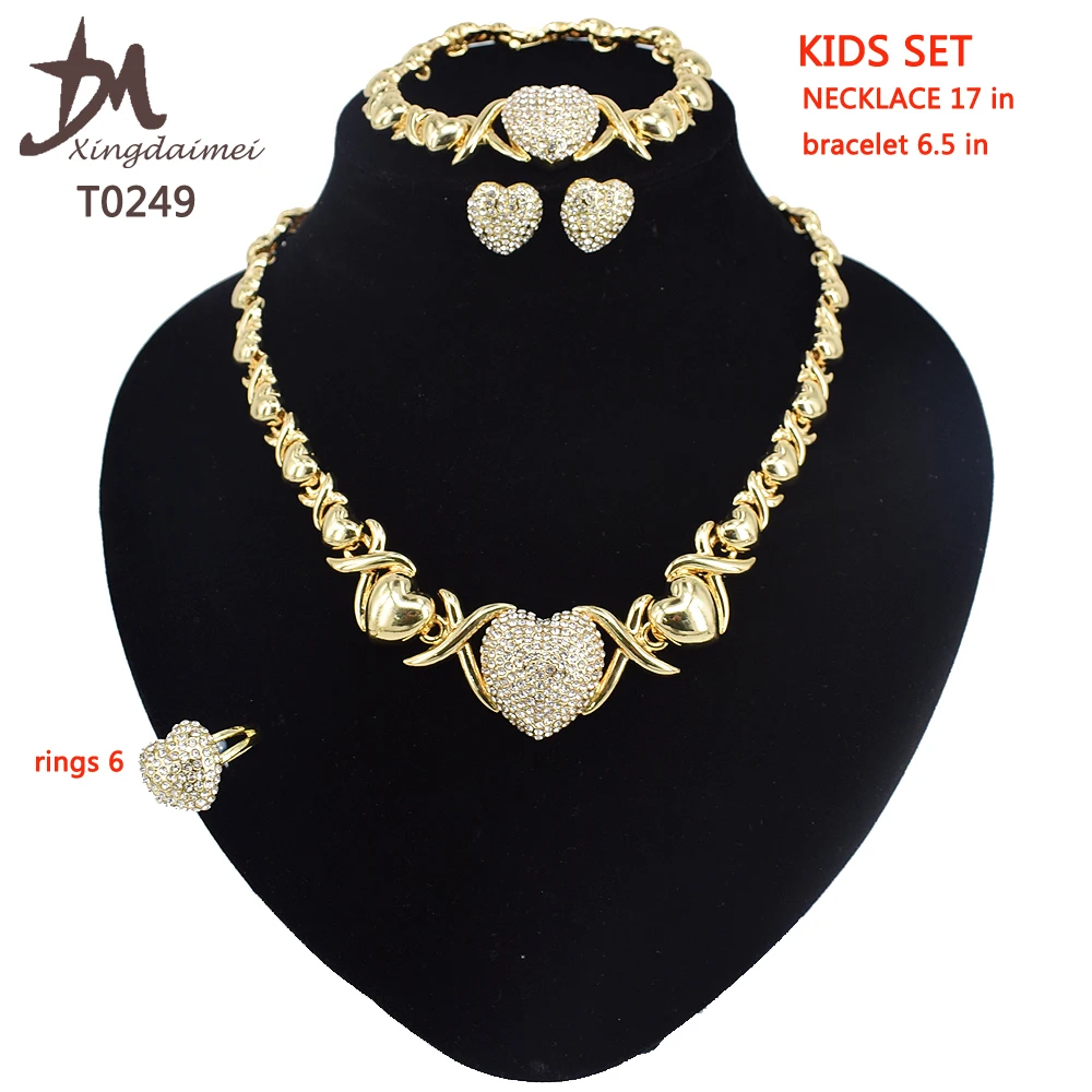 
T0249 Cute XO Heart jewelry sets 18K gold-plated kids jewelry sets 