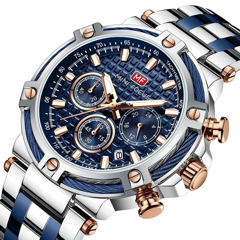 Мужские спортивные 0470 наручные часы из нержавеющей стали водонепроницаемые с хронографом светящиеся стрелки модные роскошные кварцевые мужские