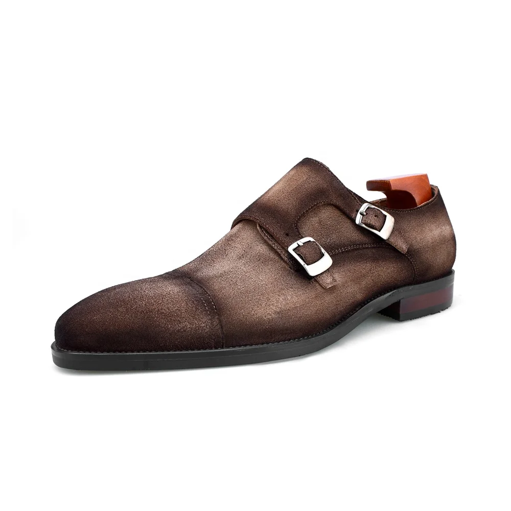 Fashion Style  Black Oxfords Handmade Dress Shoes Suede Classic Monk Men Leather Shoes In China