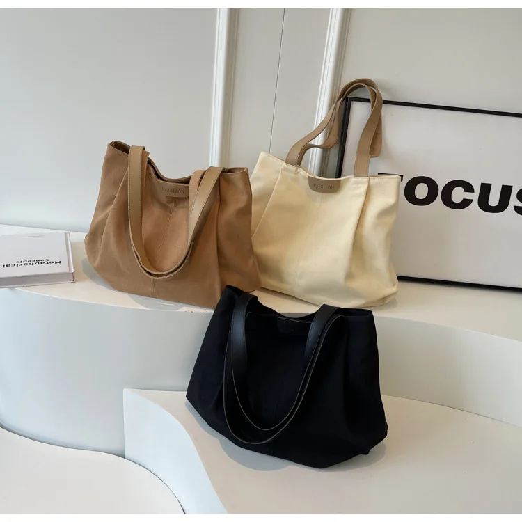 Large Capacity Canvas Tote Handbag Unisex Reusable Zipper Underarm Bags Canvas Shopping Tote Bags