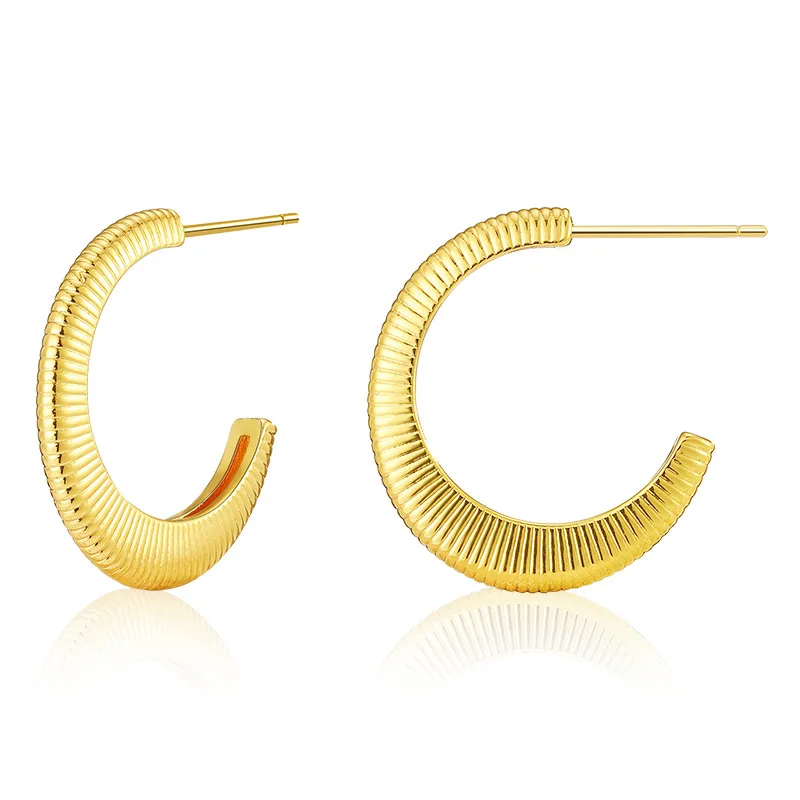 CLARMER Wholesale INS Retro Toothed Wheel Stud Earrings Fashion 18K Real Gold Plated Brass C-shaped Earring for Women