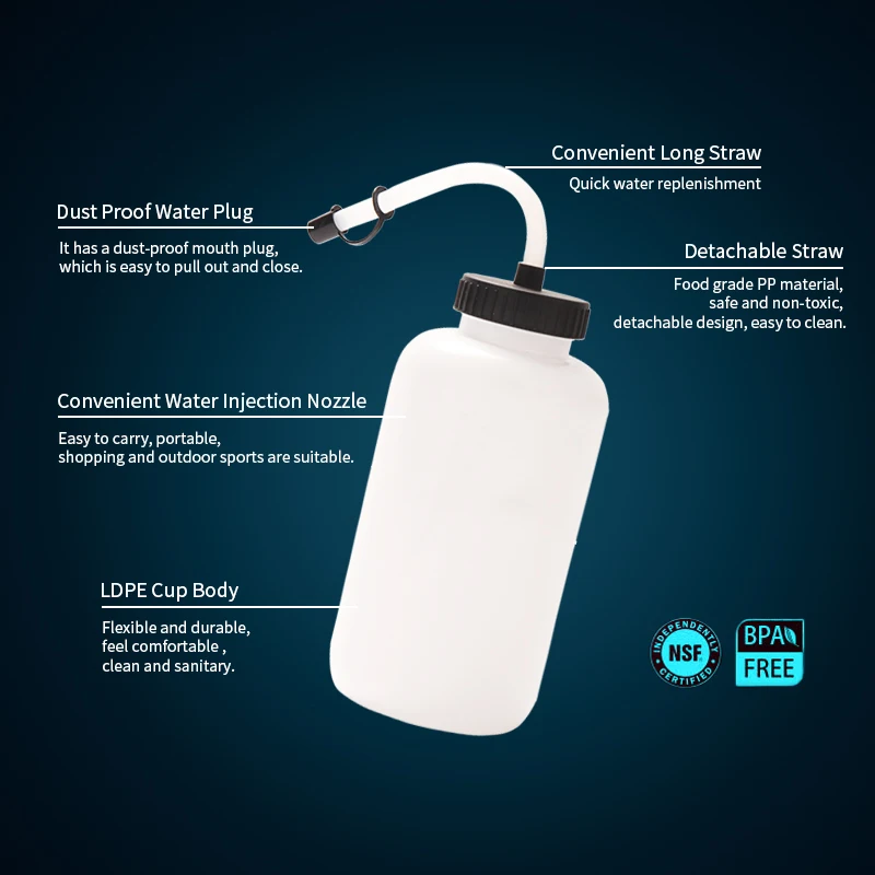 Boxing Water Bottle with Long Straw BPA Free, Squeezable Leak Proof Sports Water spray Bottles