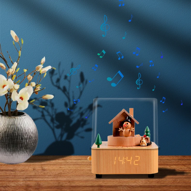 Dolphin Industry BR Mini Custom Classic Christmas Hand Crank Wooden Music Boxes Creative Wind Up Wood Music Box For Gift