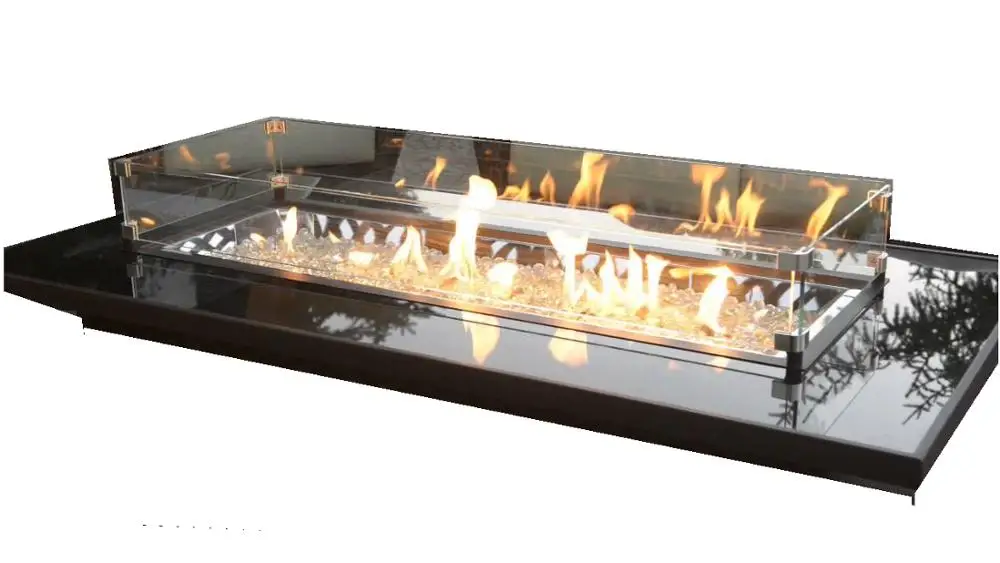 9 seats luxury design gas firepit  table set with linear burner and barbecue plate outdoor furniture