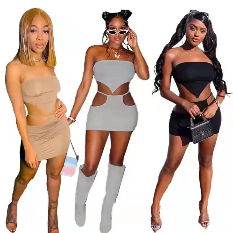 Повседневные платья, женская одежда, женская одежда, однотонный укороченный топ без рукавов, комплект из 2 предметов, летнее платье