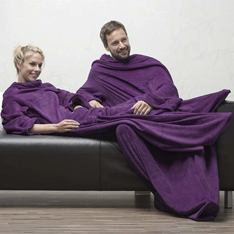 Soft Cozy Multi-Colors Adult And Kids polyester Plush Fleece Wearable TV Blanket with Sleeves