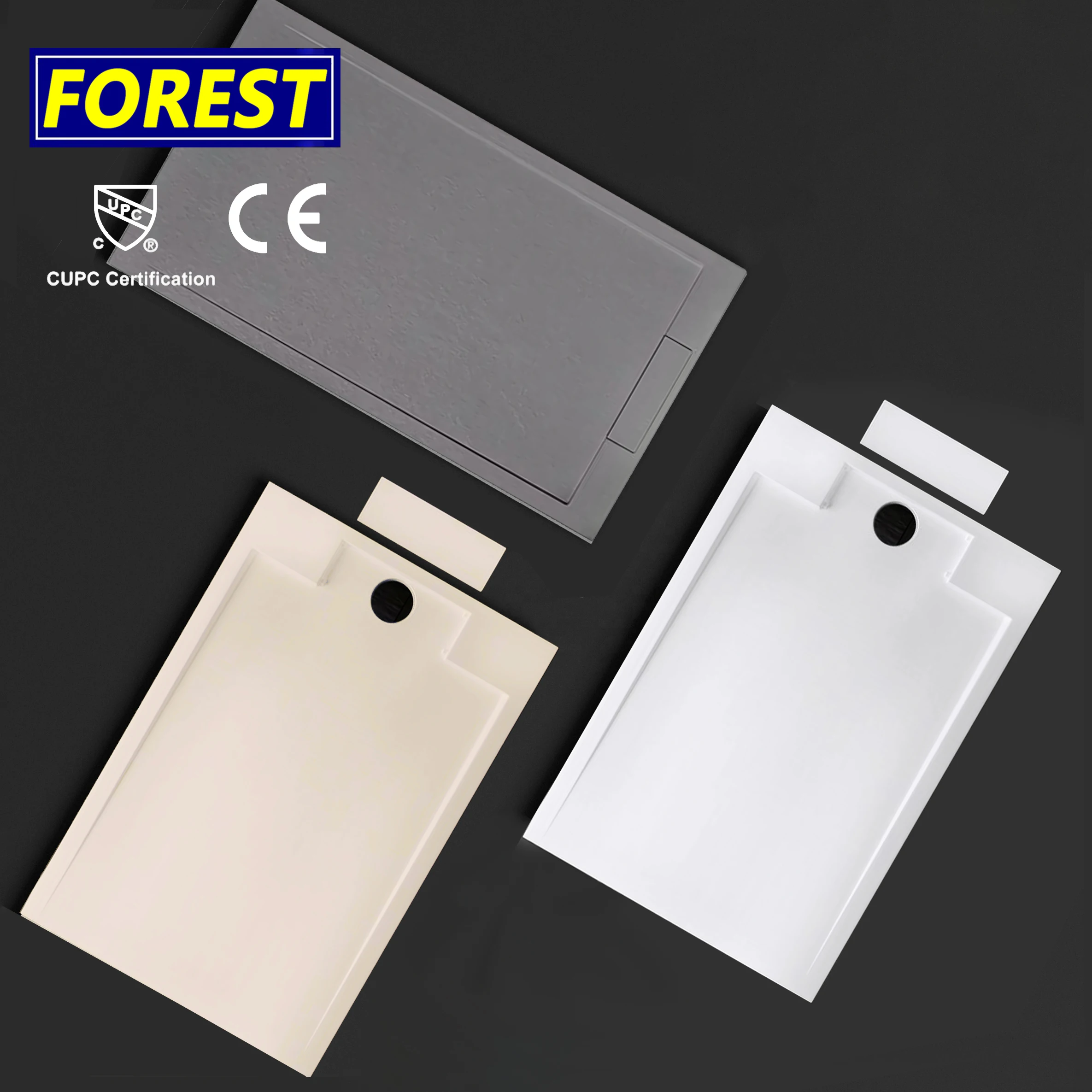 Modern Portable SMC & Stainless Steel Shower Tray with Square Stone Resin Waterproof Acrylic Ceramic Marble for Bathroom Hotel