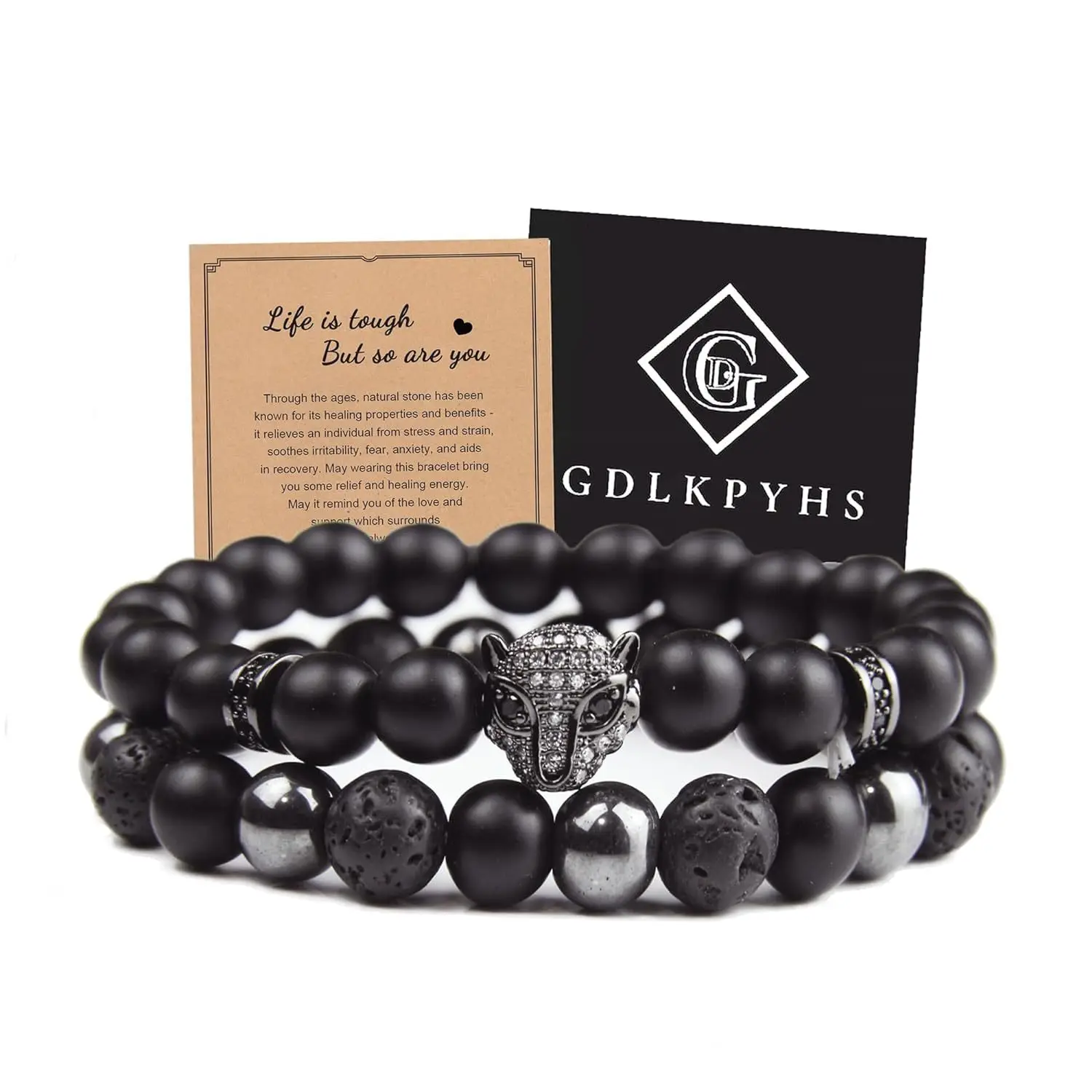 Black Obsidian Skull Bracelet Tourmaline 8MM Black Onyx Hematite Lava Stone Beads Triple Protection Bracelet for Men Women Gifts