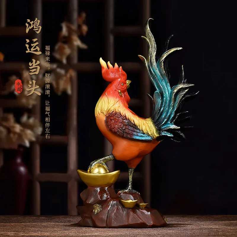 Resin Material Pure copper rooster ornaments Chinese style golden rooster Yuanbao chicken home living room handicraft ornaments
