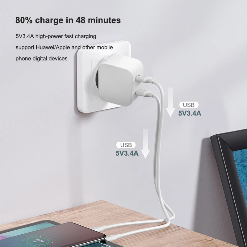 Зарядное устройство с 2 usb-портами, 5 В, 3,4 А, 18 Вт