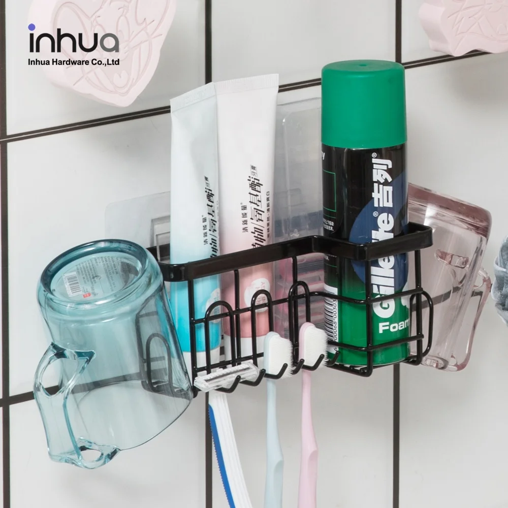 Bathroom Organizer Rack Wall Mounted Rustproof No Drilling Shower Storage Holder with 3 Sets Shower Caddy Basket