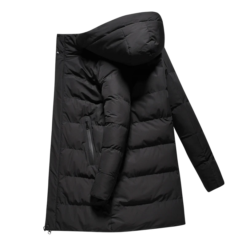 Plus Size 6XL Warm Keep Lightweight Windproof Waterproof Woven Black Hooded Man Long Cotton-Padded Jacket
