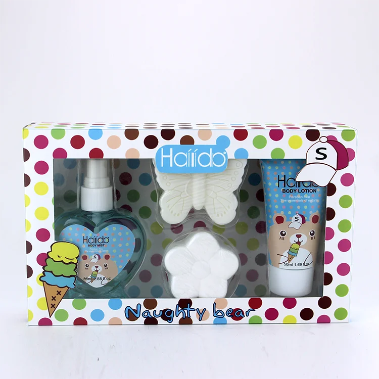 Professional beauty baby spa  bath gift set 3pcs shower gel body lotion in pvc paper box