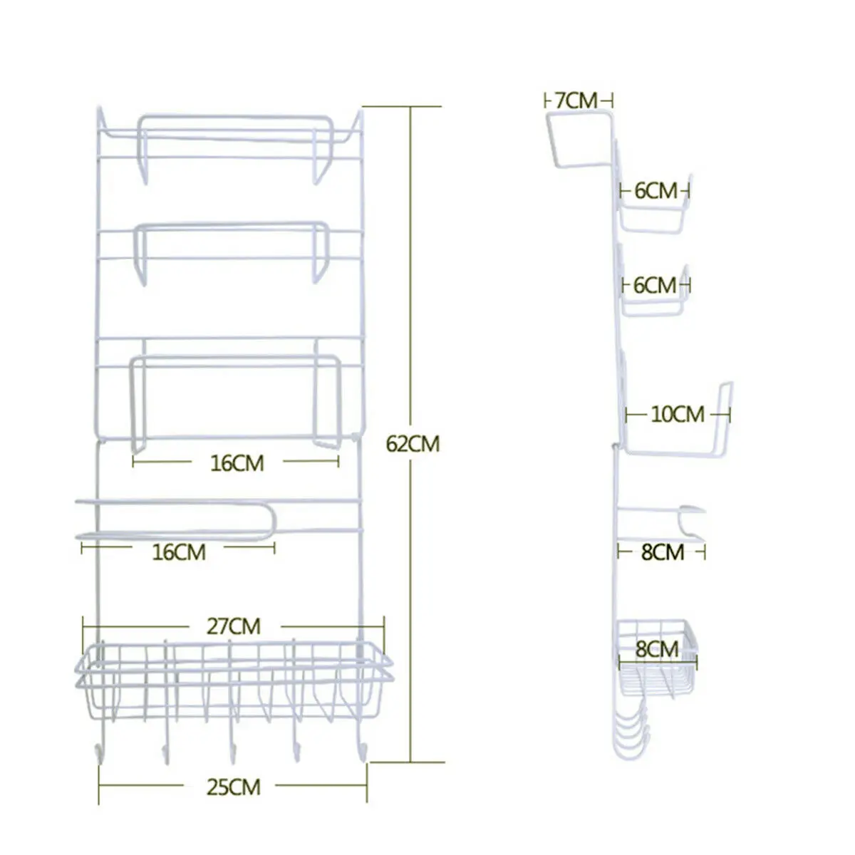 5 Tiers Iron Metal Wall Mounted Kitchen Mount White Freezer Door Spice Rack Cabinet Organizer