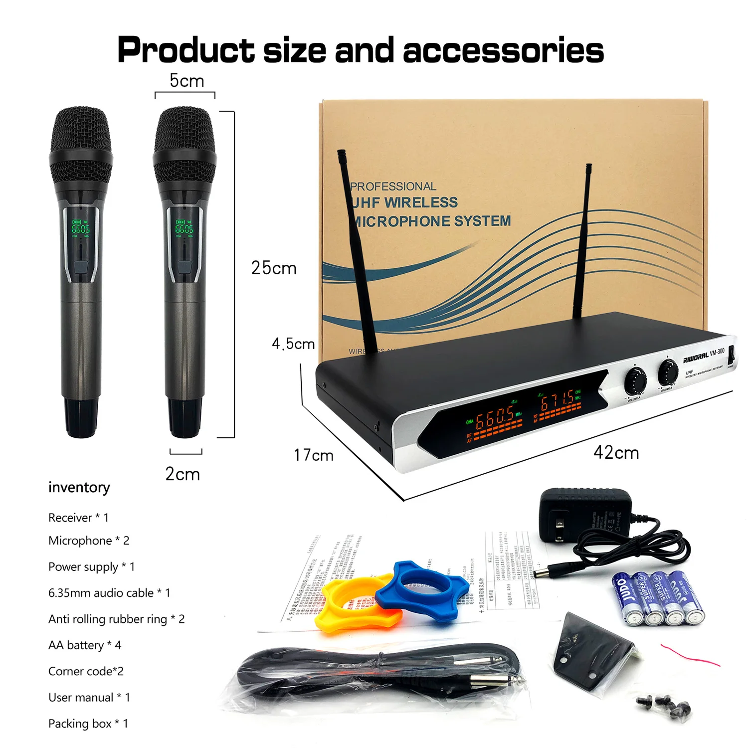 VM300 professional 1to 2 portable cordless microphone professional uhf wireless for stage