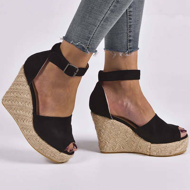 Woman Sandals Shoes Summer Wedges Pumps High Heels Platform Peep Toe Buckle Strap Fashion Breathable Gladiator Plus Size 34-43