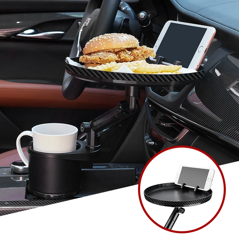 Car Cup Holder With Tray Car Tray For Eating With Phone Slot Multipurpose Cup Holder Tray For Car With 360 Degree Swivel Arm For