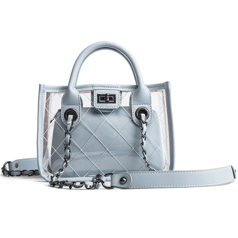 Eco Vegan Pu Leather Stylish Ladies Clear Jelly Clutch Purse Shoulder Bag Tote Transparent Handbags Sets 2 In 1 For Women