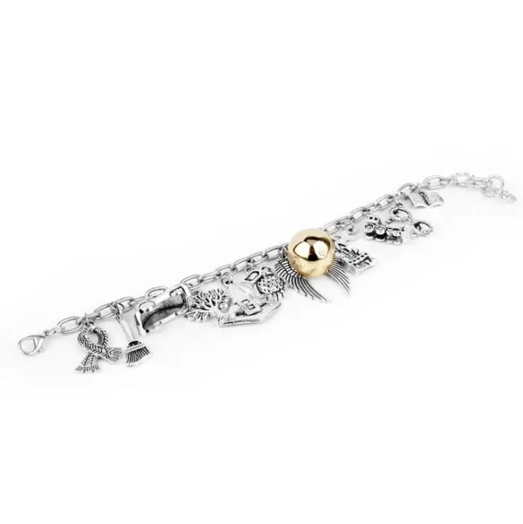 Movie Magic School Golden Snitches Owl Hat Car Broom Pendant Jewelry Alloy Bracelets