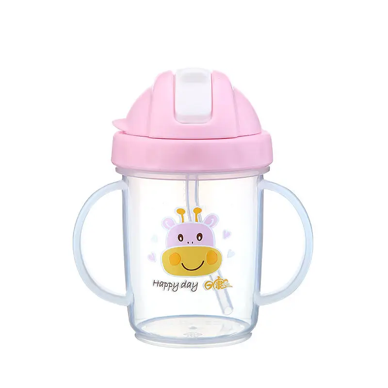 RK-3439 BPA free Plastic Baby Water Bottle with Lid Silicone Straw And Handle Kids Water Bottles