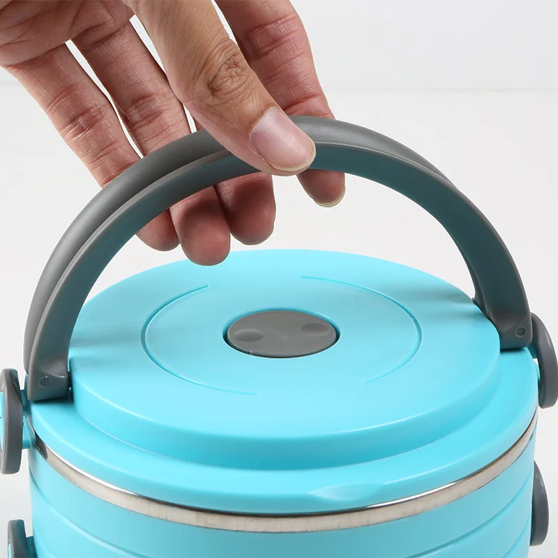 Insulated vacuum lunch box stackable 2 layers round stainless steel lunch box