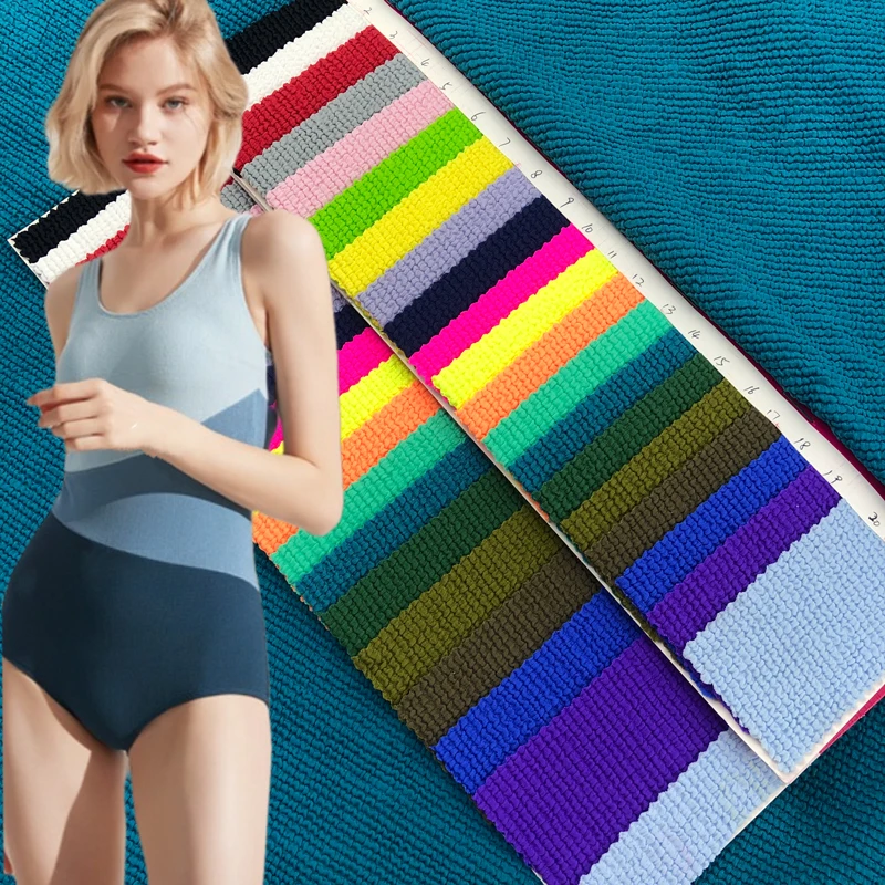 Swimwear Crinkle 92 Nylon 8 Spandex Stretch Knit Seersucker Fabric for Swimsuit