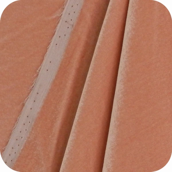  Silk rayon velvet solid dyed in Peach Cylamen Chamois colors. Custom as per Pantone 65111 georgette