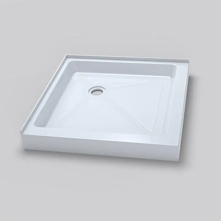 Acrylic Shower Tray Base with Three Thresholds Antislip Textured Surface Rectangle Bathroom Acrylic Shower Base