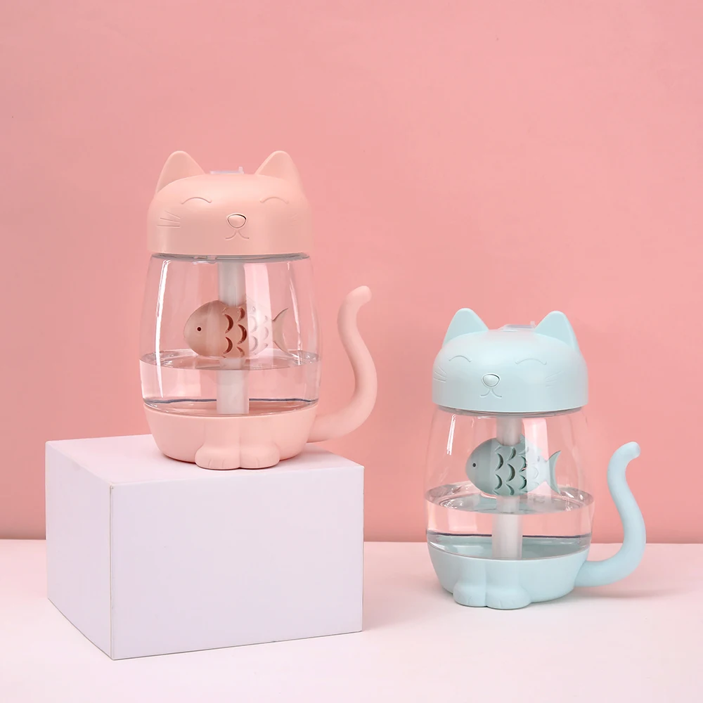 CYKE Multifunction 350 ml Cute Cat Air Humidifier Mist with Fan Quiet Room Fogger Personal Humidifier with Night Light DQ102