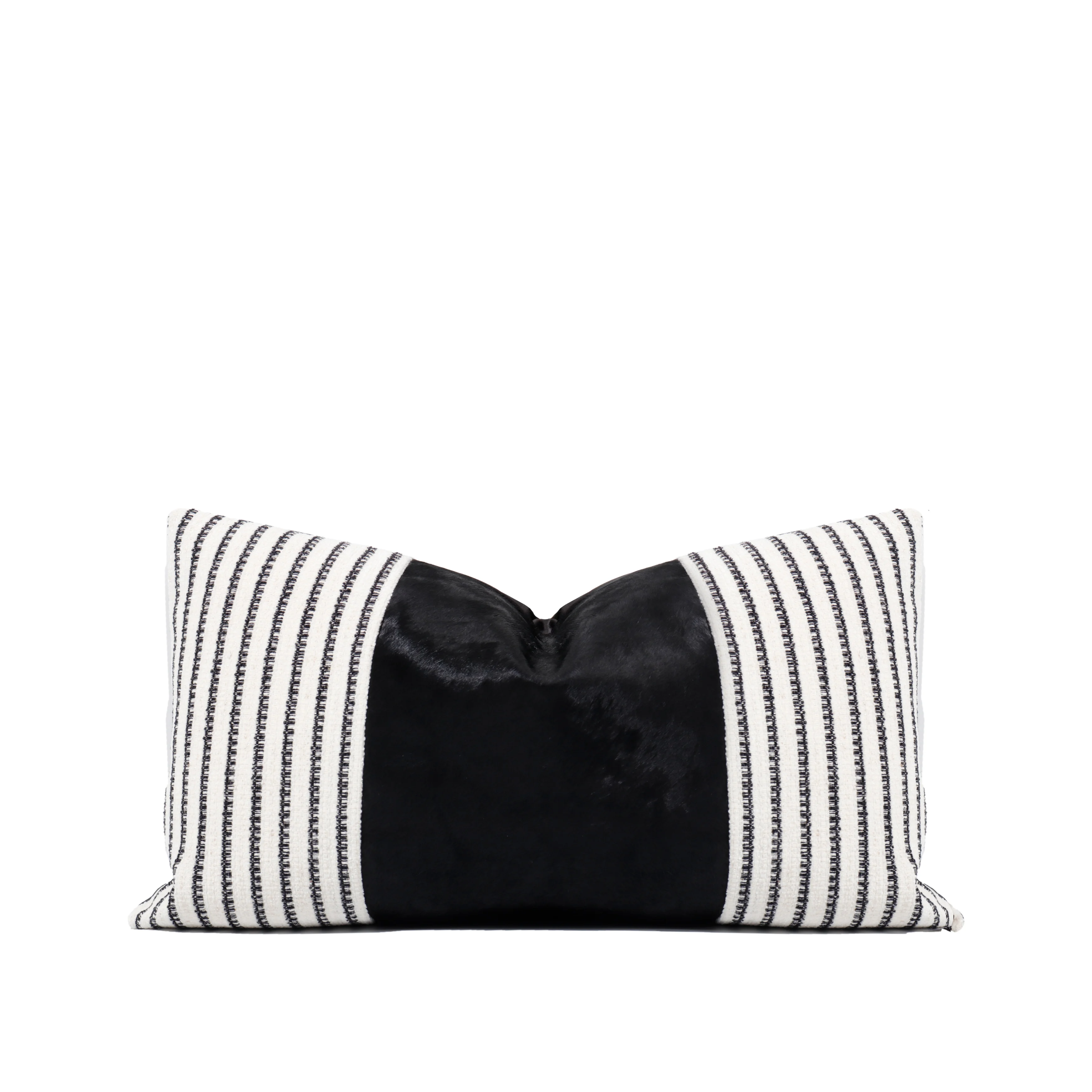 TIFFHOME Black And White Organic Waist Pillows Horsehair Splicing Cushion Covers Textured Decorative Luxury Pillow Covers