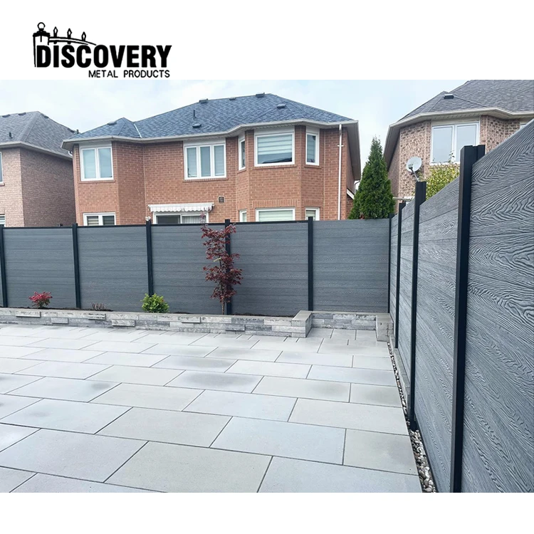 Eco material black wood composite decking aluminum post vertical outdoor wpc fence