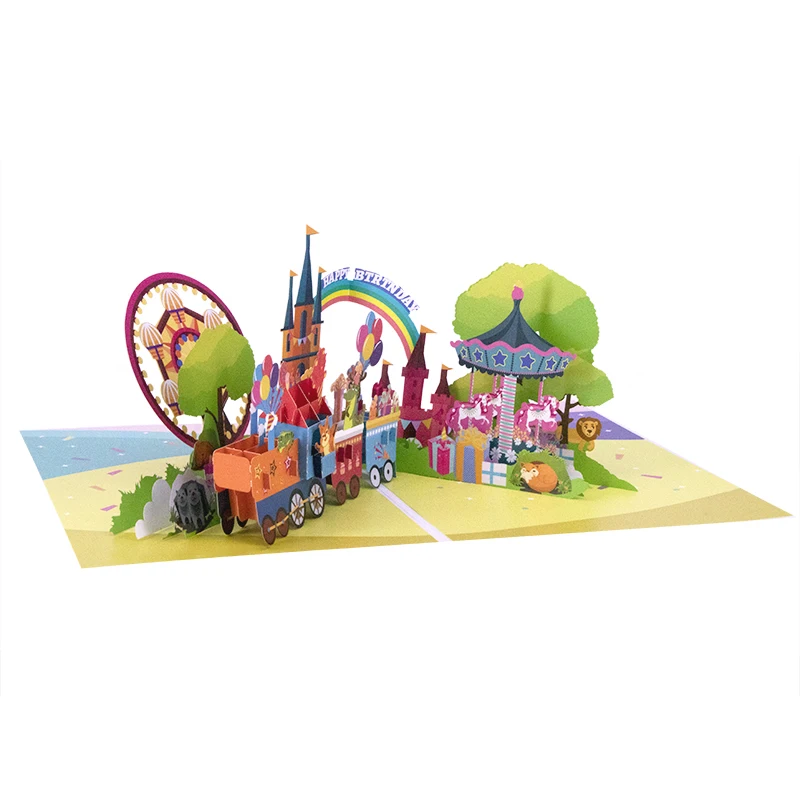 Winpsheng 3d creative custom design happy birthday pop up amusement park greeting card birthday 3d pop up card