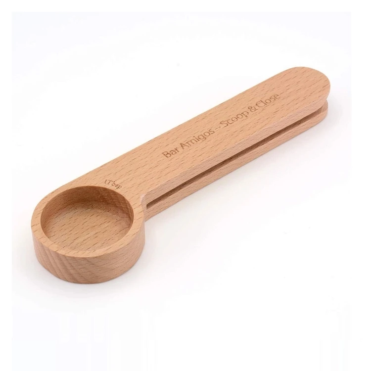 2-in-1 measuring Custom wooden Spoon small wood coffee scoop with bag clip