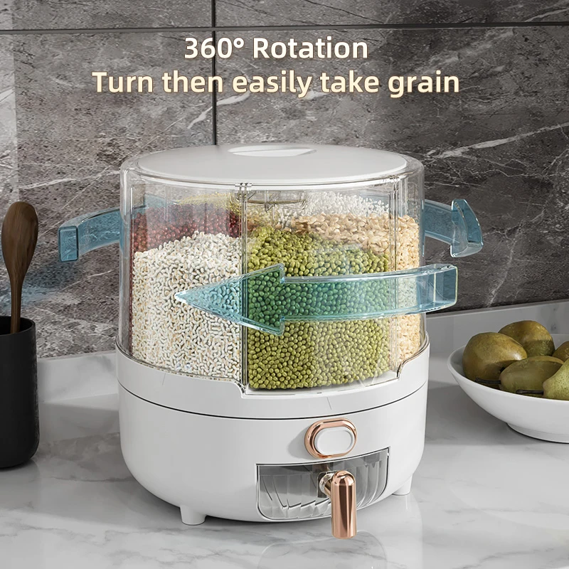Commercial Kitchen Large 360 Rotation Dry Food Storage Containers Multi Grain Cereal Dispenser with Lids