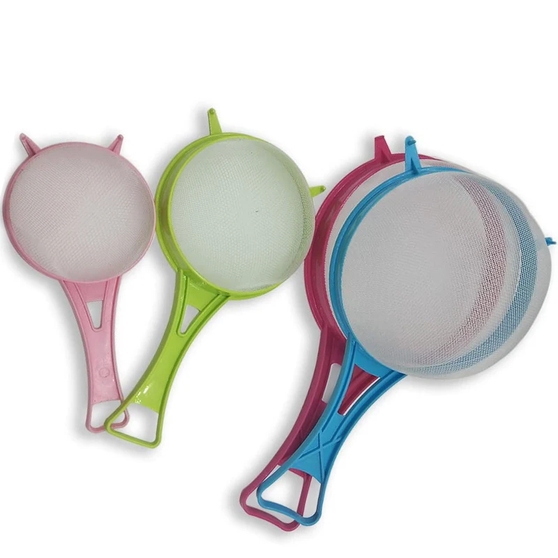 4pcs/set Plastic Fine Mesh Food Sieve Strainer Colander Flour Sieve Icing Sugar Sifter Tea Filter Long Handle