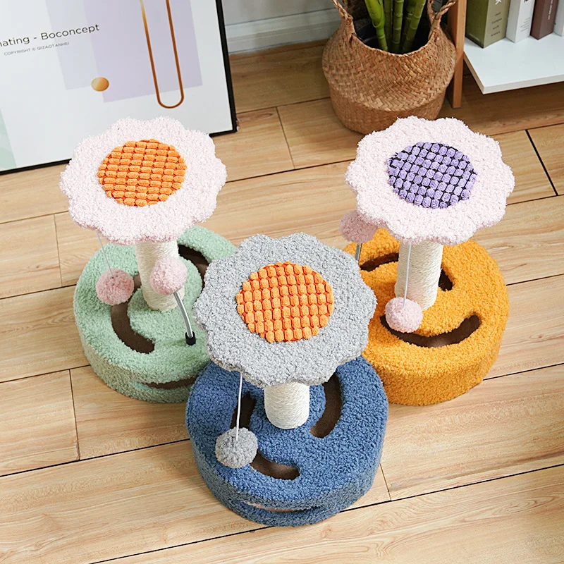 High Quality Cat Scratcher Board Post Flower cactus Sisal cardboard cat tree scratcher with Bell Ball and Mouse