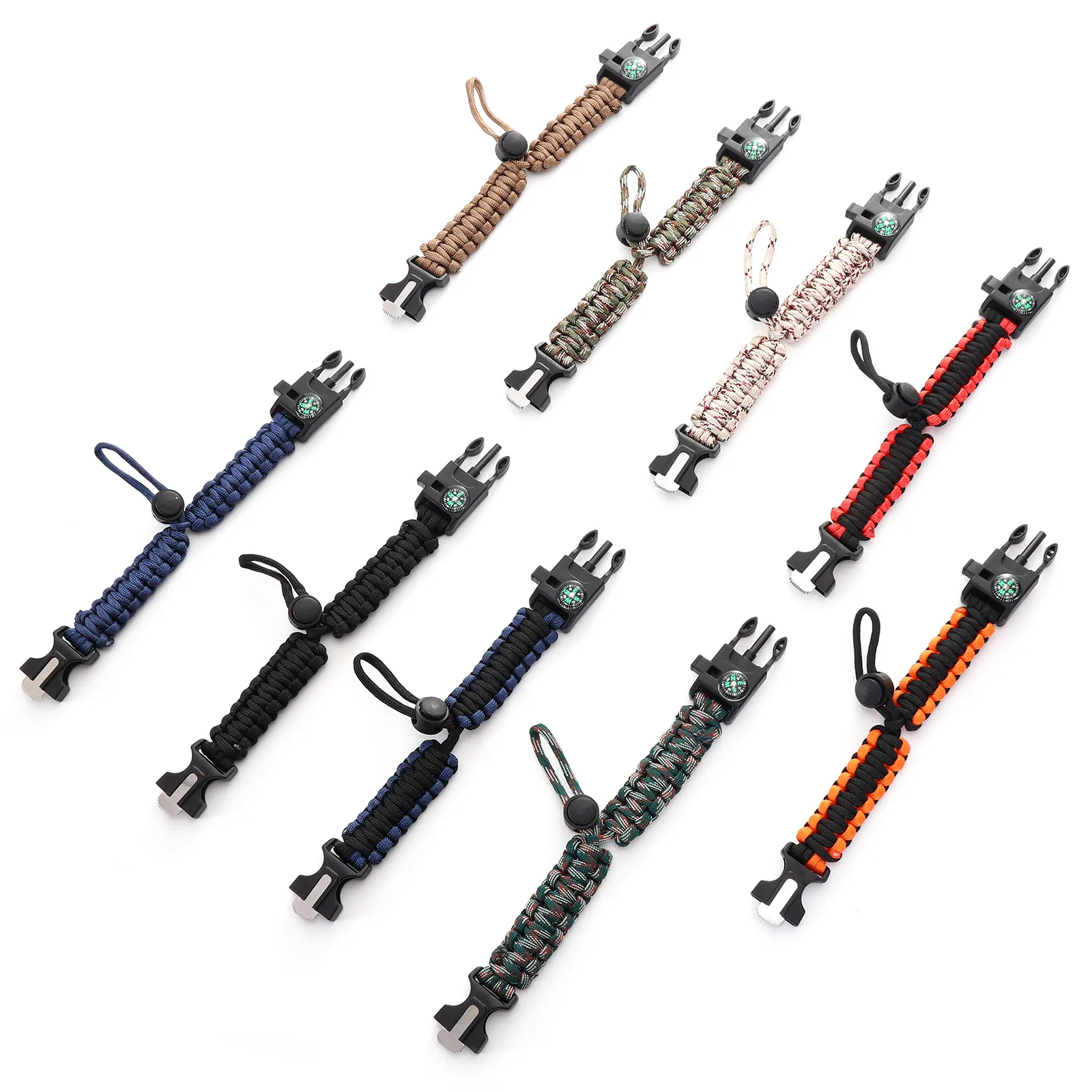 New design Outdoor Survival Multi-function with Compass fish hook bait and thermometer Survival Paracord Bracelet for fishing