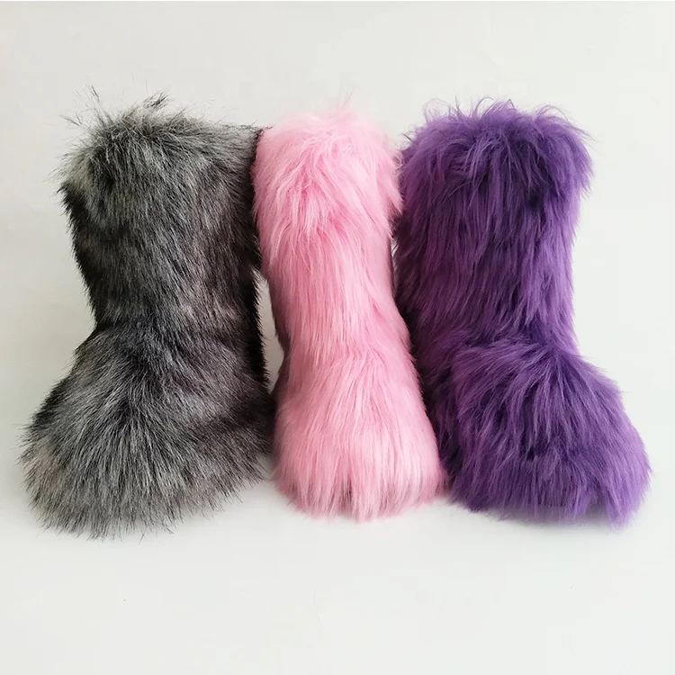 2021 New American US Sizes Customized Cheap Winter warm Snow monster faux fur boots for women plain purple colour boot