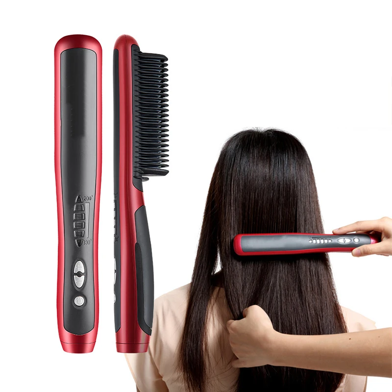Professional portable cheap fast flat iron hair straightaener 2 in 1 Steam wireless mini hair Straightener comb For Daily Use