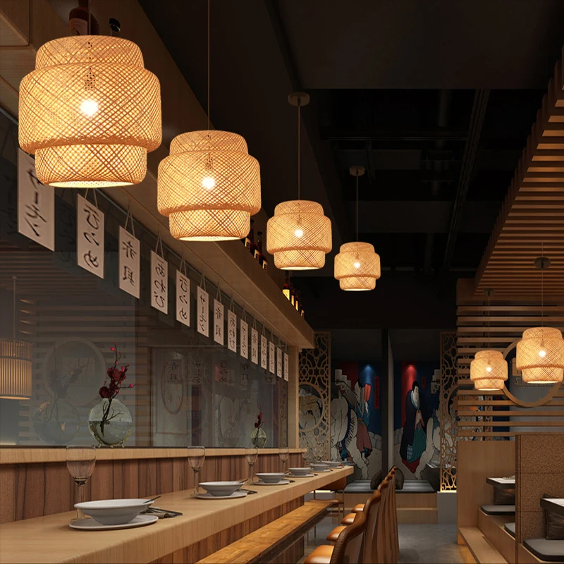 Handmade Rattan Natural Indoor Pendant Lamp Hotel Island Bar Home Decor Bamboo Chandeliers Pendant Lights