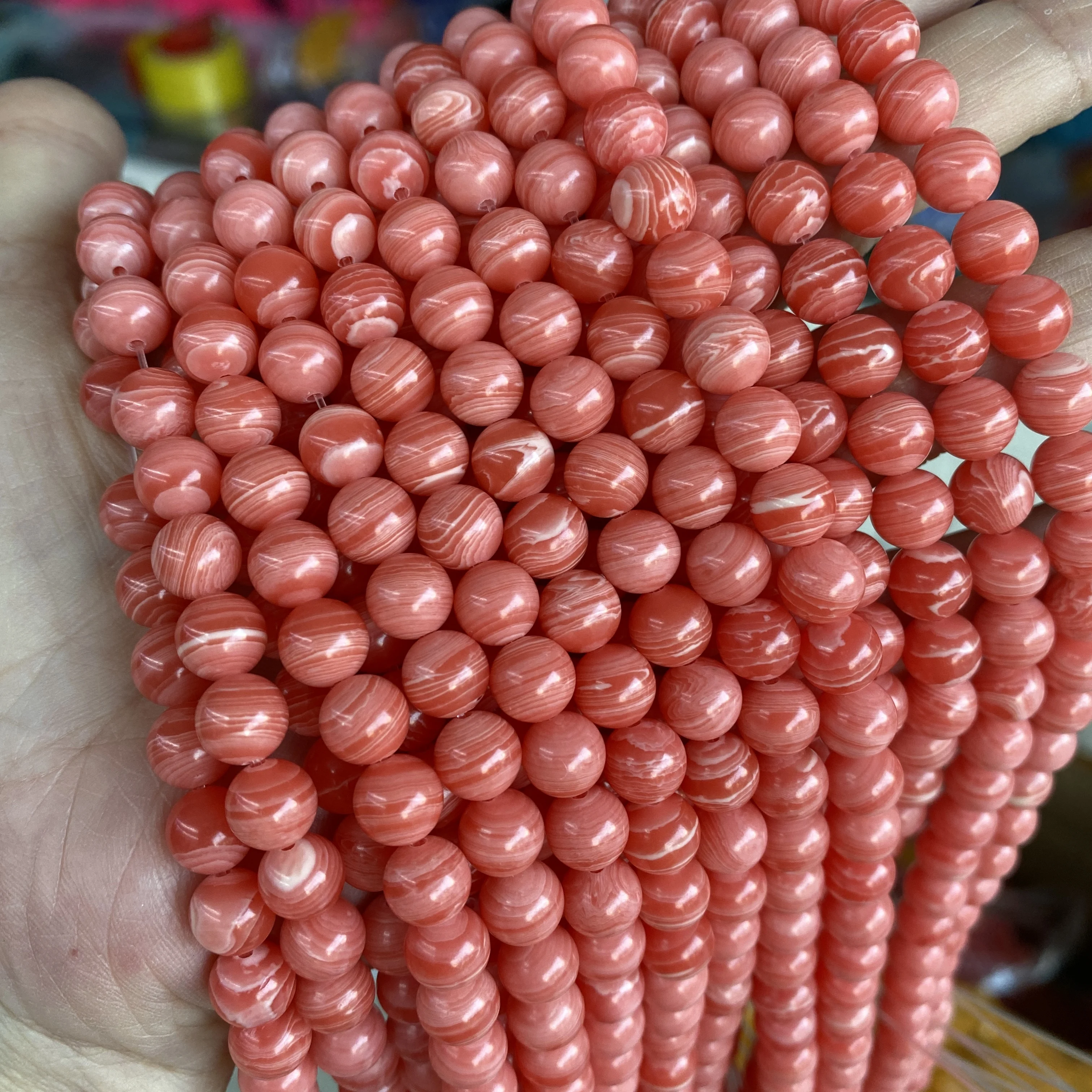 Synthetic Rhodochrosite 4/6/8/10mm Alternative Smooth Loose Round Stripe Red Argentina Rhdochrosite Beads