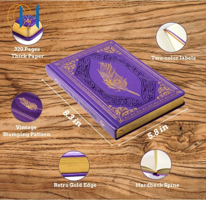 C&H Custom Vintage Leather Journal for Women Gold Edge Paper Notebook Hardcover Notebook College Ruled Journals for writing