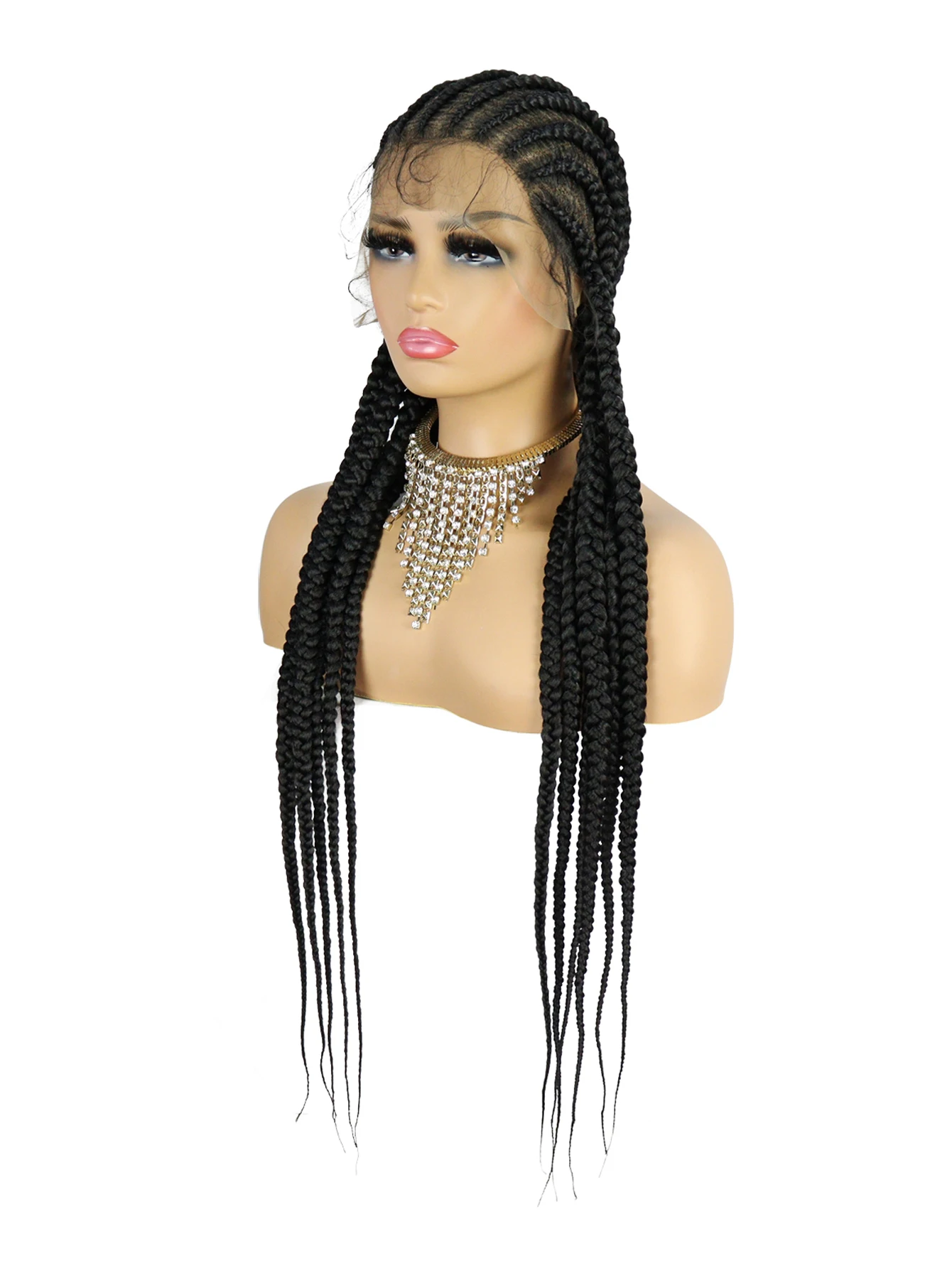 LINDAL Full Lace Braided Wig Jumbo Box Braids Lace Front Wig with Baby Hair Lightweight Synthetic Lace Frontal Black Cornrow Wig